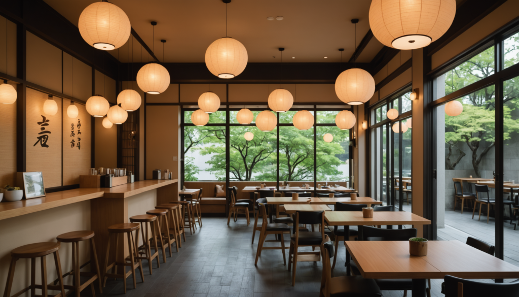 Hôtels et cafés aux matières naturelles : bois – papier washi – terre cuite