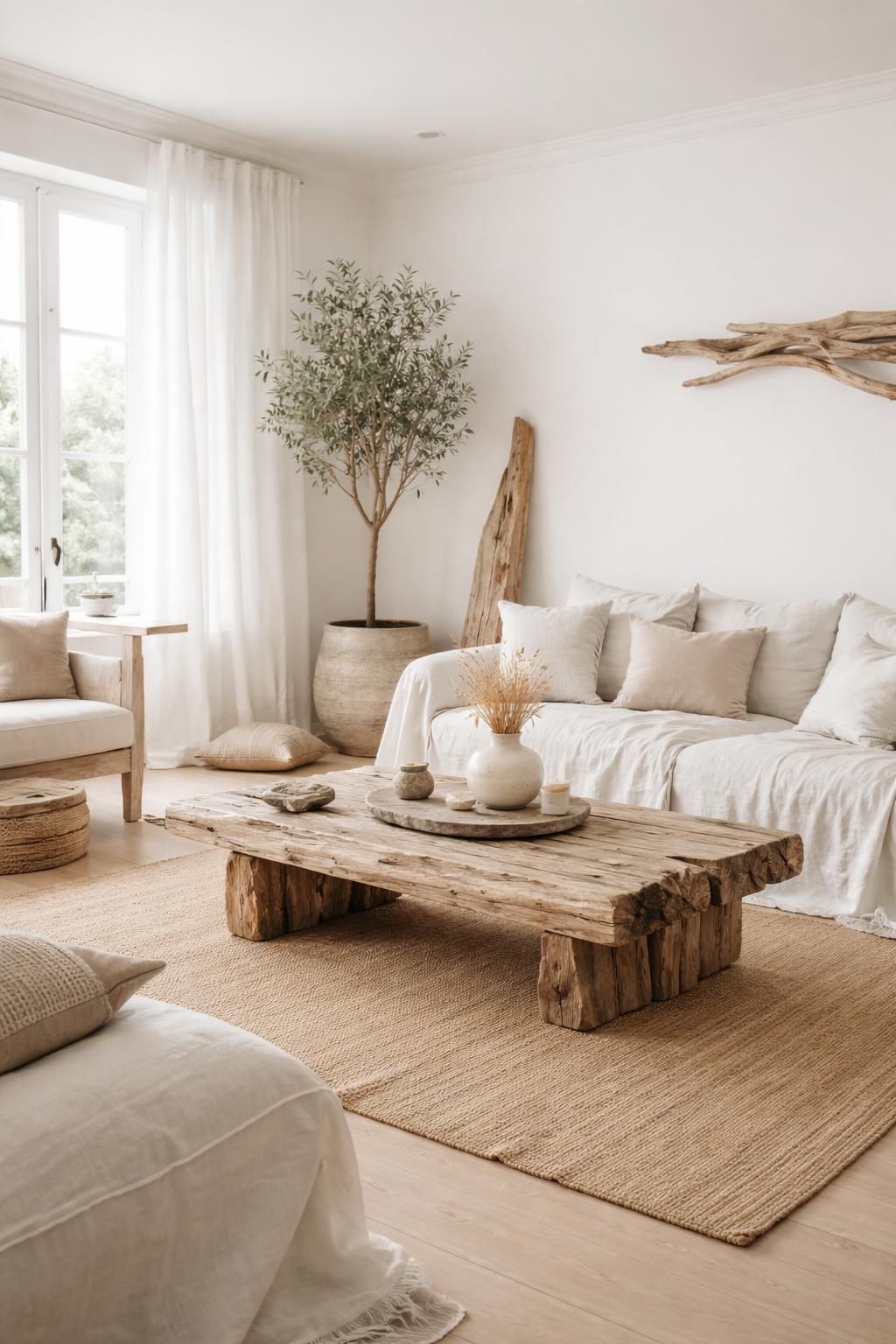 découvrez comment associer des matières naturelles telles que le lin lavé et le bois flotté pour créer une décoration épurée, élégante et pleine de charme naturel.