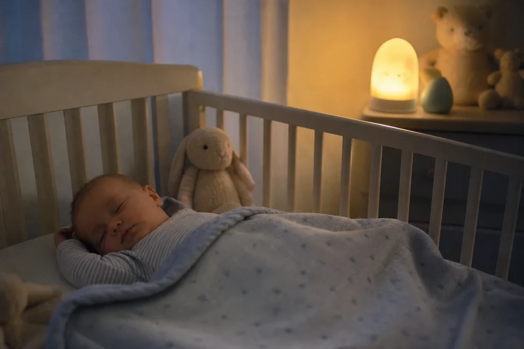 Comment rassurer bébé au moment du coucher grâce à une veilleuse douce et réconfortante